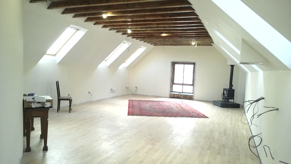 March update. New window fitted and work now moving forwards downstairs in the gallery space.